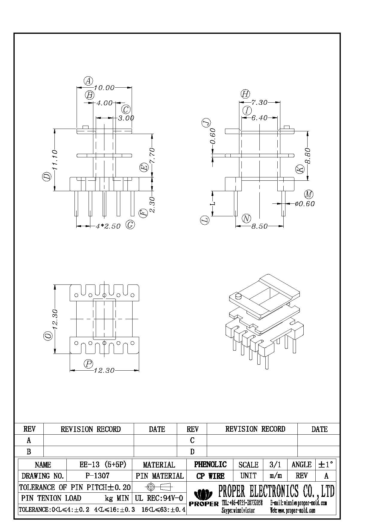 P-1307(EE13 5+5P-V 2S) - PROPER ELECTRONICS