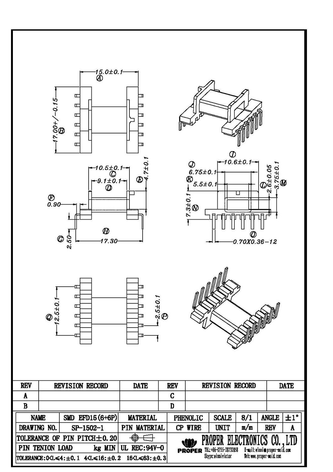 SP-1502(SMD EFD15 6+6P) - Transformer Bobbin,Clamp,Coil Frame,Hardware ...